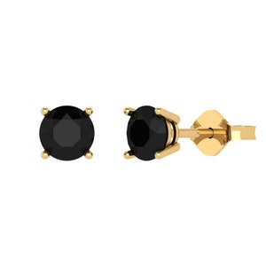 1 ct Brilliant Round Cut Solitaire Studs Designer Genuine Flawless Natural Onyx 14K 18K Yellow Gold Earrings Push Back image 1