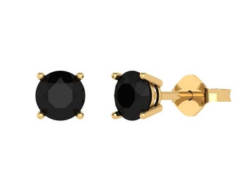 1 ct Brilliant Round Cut Solitaire Studs Designer Genuine Flawless Natural Onyx 14K 18K Yellow Gold Earrings Push Back