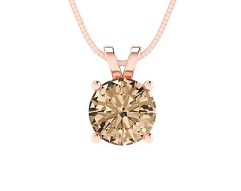 1.0 ct Brilliant Round Cut Solitaire Genuine Yellow Moissanite Gemstone Real Solid 18K 14K Rose Gold Pendant with 16" Chain