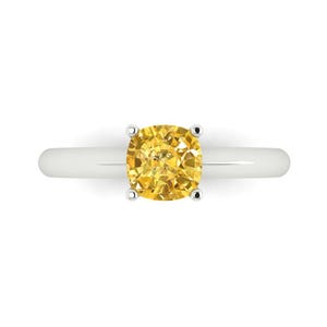 1 tcw Cushion Cut Engagement Ring in 14K White Gold, Simulated Yellow Diamond Solitaire Anniversary Ring