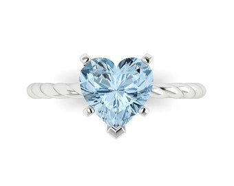 2 ct Brilliant Heart Cut Natural Aquamarine Stone White Gold Solitaire Ring