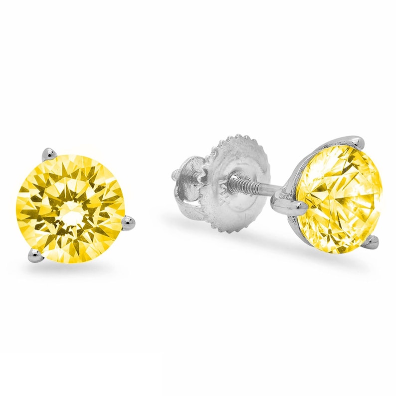 1.5 ct Brilliant Round Cut Solitaire Studs Designer Genuine Flawless VVS1 Yellow Simulated Diamond 14K 18K White Gold Earrings Screw back