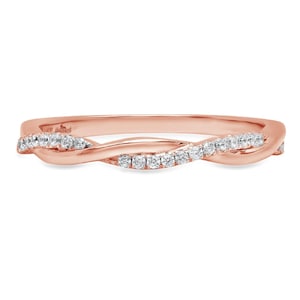 Promesses de mariée bague en or rose, bague de mariée rose, bague de mariée en or, alliance empilable festonnée ondulée coupe ronde de 0,32 carat en or rose 14 carats
