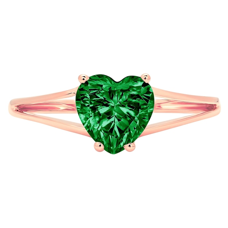 1.5 ct Brilliant Heart Cut Designer Genuine Flawless VVS1 Simulated Emerald 14K 18K Rose Gold Solitaire Ring