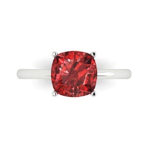 Anello di fidanzamento con taglio a cuscino da 2,5 tcw in oro bianco 14 carati, anello solitario classico per anniversario con granato naturale