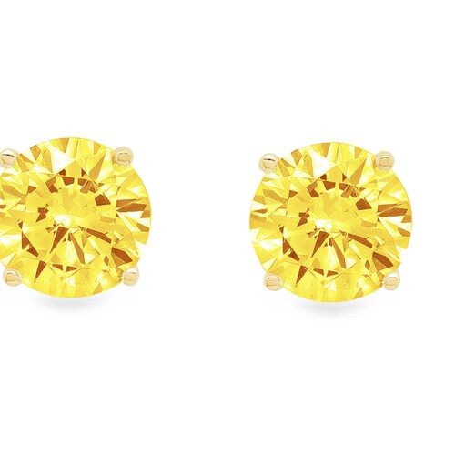 4ct Round Brilliant shops Cut Canary Yellow Simulated Diamond Stud Earrings Solid 14k Yellow Gold Push Back Anniversary Birthday Bridal Gift