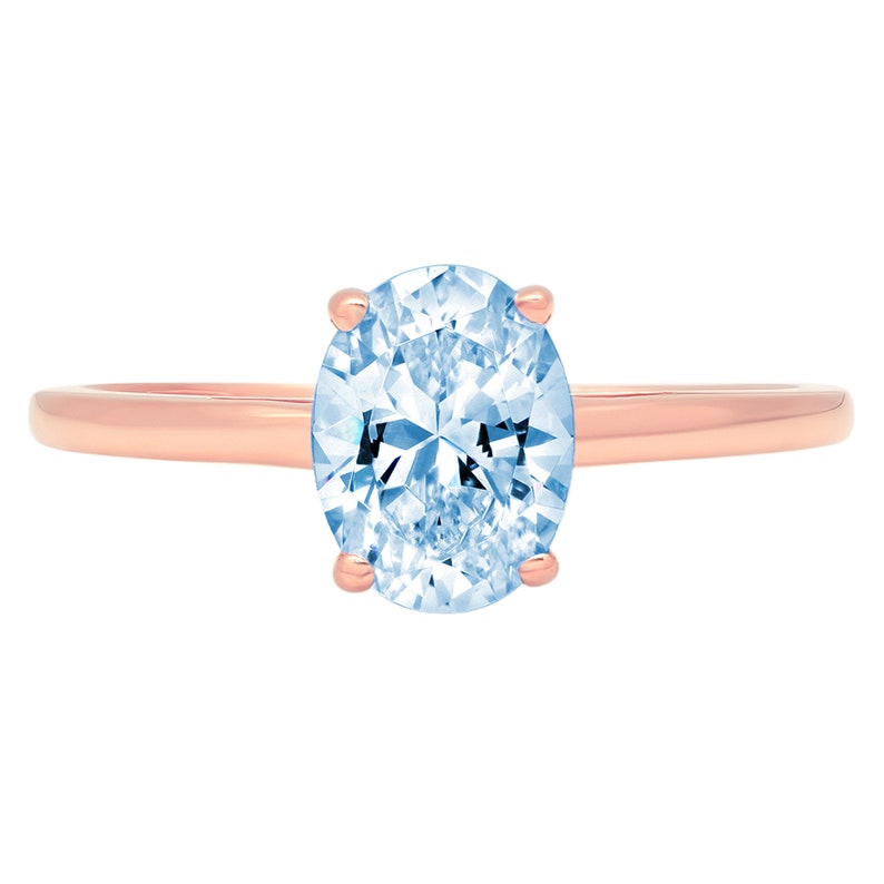 1 ct Oval Cut Aquamarine Blue Simulated Diamond Classic Wedding Engagement Designer Bridal Promise Designer Ring Solid 14k Rose Gold