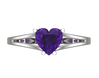 1.0 ct Brilliant Heart Cut Natural Amethyst Stone White Gold Solitaire Ring