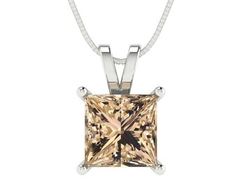 2.5 ct Brilliant Princess Cut Solitaire Genuine Genuine Yellow Moissanite Gemstone Real Solid 18K 14K White Gold Pendant with 16" Chain