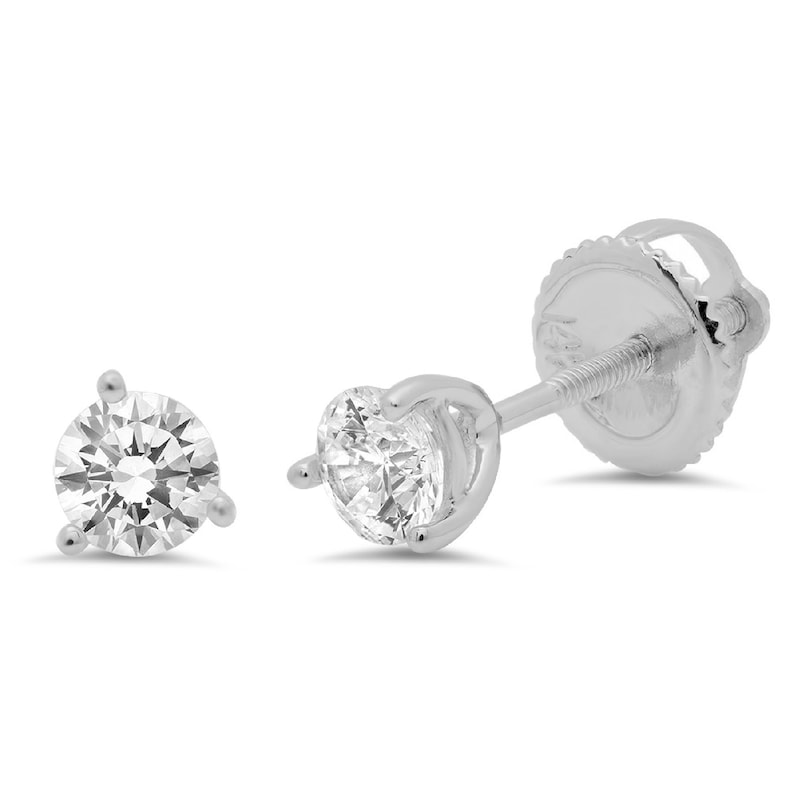 0.50ct Round Brilliant Cut Clear White Sapphire VVS1 Stud Martini Earrings Solid 14k White Gold Anniversary Birthday Bridal Gift
