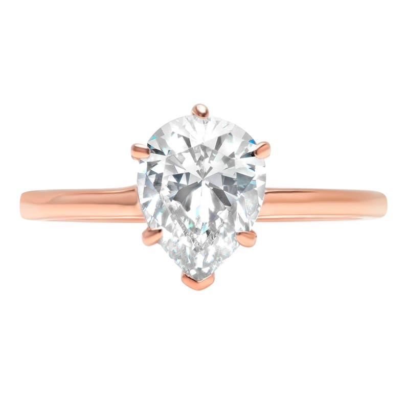 Pear Cut Pear Rings Pear Band 2.5 ct Lab Diamond Pear Solitaire Engagement Wedding Ring 14k Rose Gold Pear Halo Pear Ring