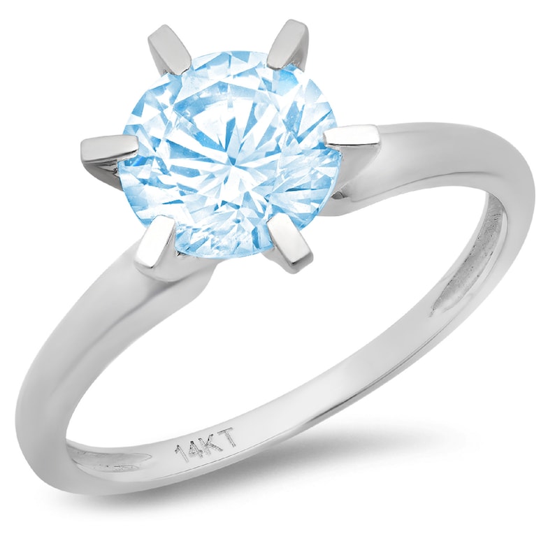 3.0 ct Round Cut Natural Sky Blue Topaz Classic Wedding Engagement Bridal Promise Designer Statement Ring Solid 14k White Gold