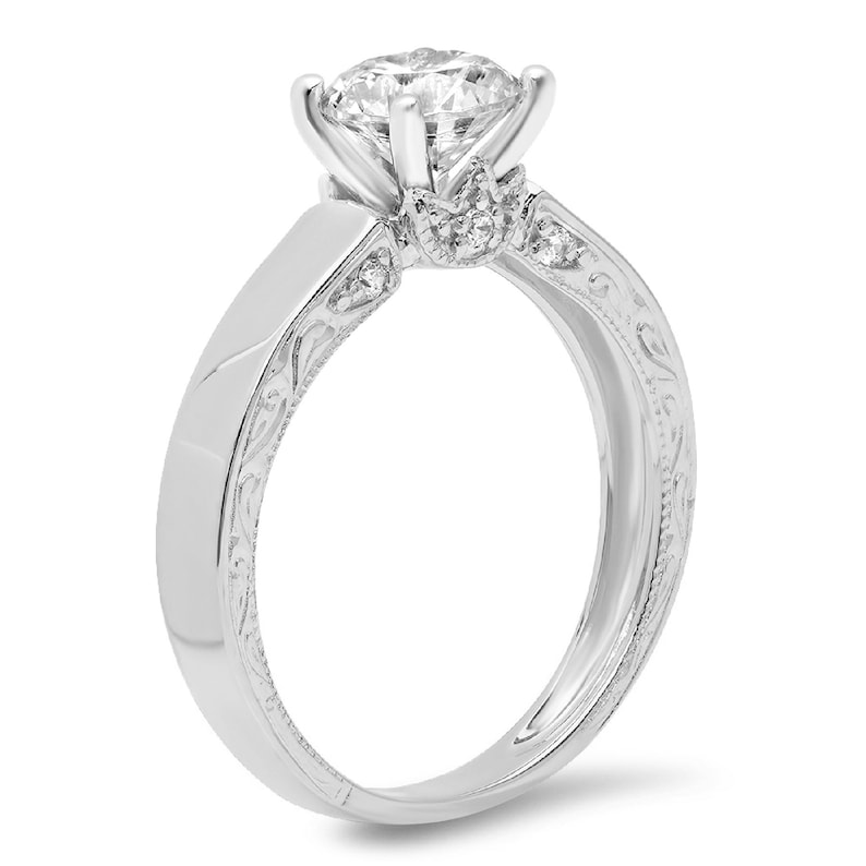 1.7ct Round Clear White Sapphire VVS1 Promise statement Bridal Wedding Engagement Classic Designer Ring Solid 14k White Gold