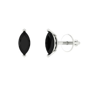 1 ct Brilliant Marquise Cut Solitaire Studs Designer Genuine Flawless Natural Onyx 14K 18K White Gold Earrings Push back image 1