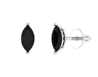 1 ct Brilliant Marquise Cut Solitaire Studs Designer Genuine Flawless Natural Onyx 14K 18K White Gold Earrings Push back