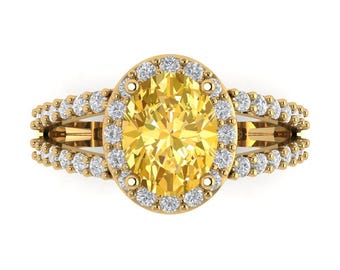 Anillo de compromiso de oro macizo de 14 quilates para mujer - Halo con citrino de talla ovalada de 2,6 quilates