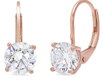 3 ct Brilliant Round Cut Drop Dangle Conflict Free Natural Diamond VS1-2 Color J-K Rose Solid 14k or 18k Gold Earrings Lever Back