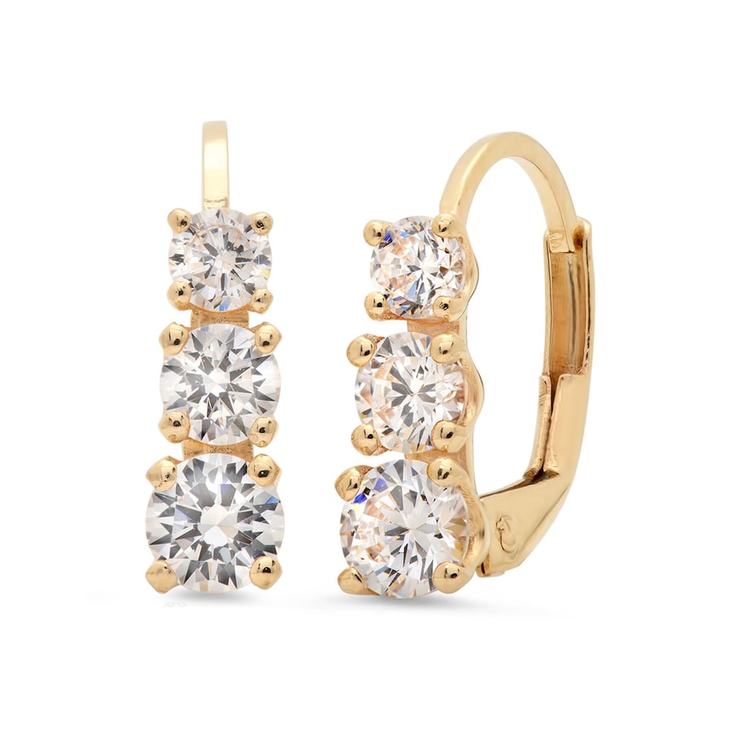 Gold Set of Earrings, Gold Set Earrings, Set of Earrings, 2.5 CT Sim ...