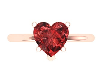 2.0 ct Brilliant Heart Cut Natural Garnet Sterling Silver Rose Gold Plated Solitaire Ring