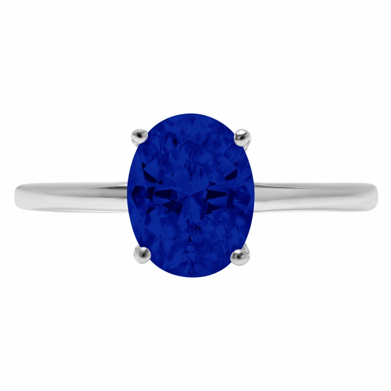 2.5 Oval Cut Simulated Blue Sapphire VVS1 Classic Wedding Engagement Bridal Promise Classic Designer Ring Solid 14k White Gold