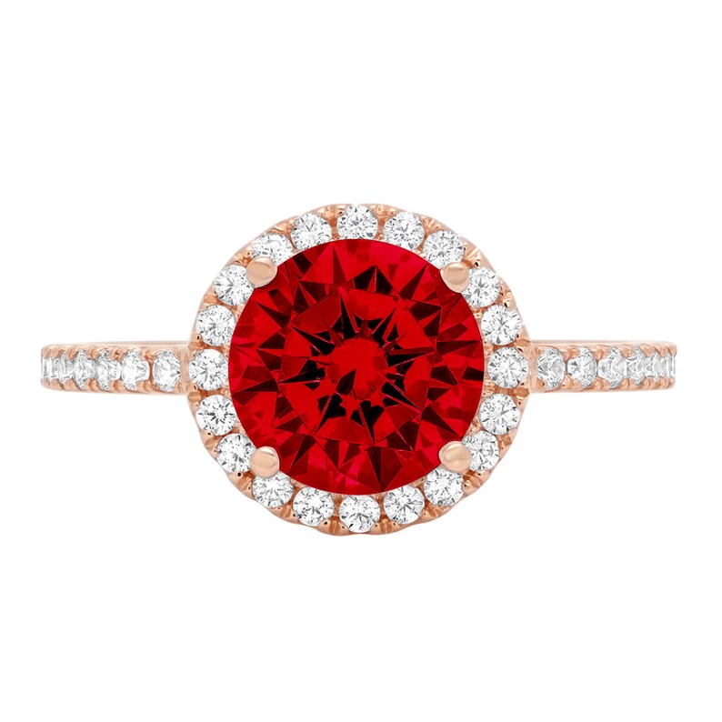 1.85 ct Round Cut halo Deep Red Natural Garnet VVS1 Promise Bridal Wedding Engagement Classic Designer Ring Solid 14k Rose Gold