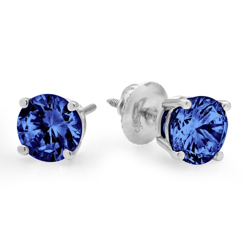 1.5 ct Brilliant Round Cut Solitaire Studs Designer Genuine Flawless VVS1 Simulated Tanzanite 14K 18K White Gold Earrings Screw back