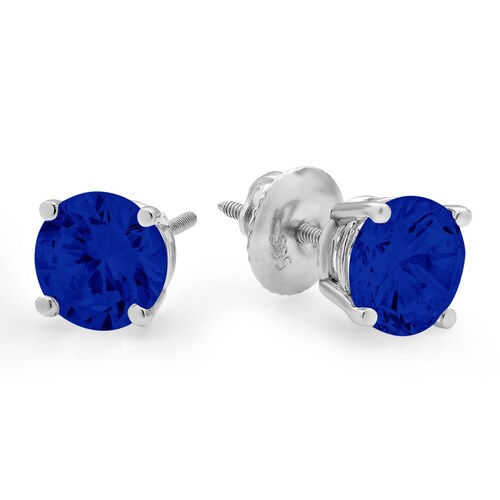 1.50 ct Round Brilliant Cut shops Solitaire Simulated Blue Sapphire VVS1 Stud Earrings Solid 14k White Gold Anniversary Birthday Bridal Gift