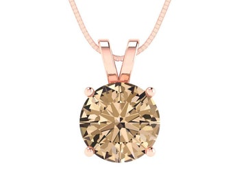 2.0 ct Brilliant Round Cut Solitaire Genuine Yellow Moissanite Gemstone Real Solid 18K 14K Rose Gold Pendant with 16" Chain