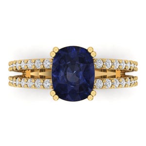 3.50 ct Cushion Cut Simulated Blue Sapphire VVS1 Classic Promise Bridal Wedding Engagement Classic Designer Ring Solid 14k Yellow Gold