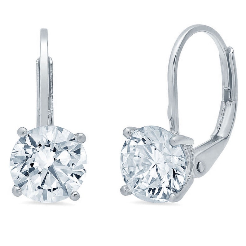 2 ct Brilliant Round Cut Drop Dangle Designer Genuine Flawless Clear Simulated Diamond 14K 18K White Gold Earrings Lever Back