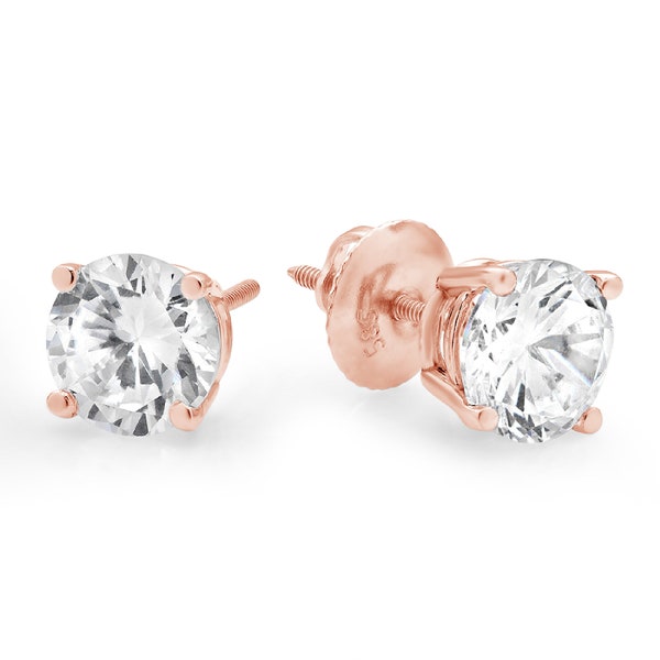 1.50 ct Brilliant Round Cut Solitaire Highest Quality Moissanite Anniversary gift Stud Earrings Real Solid 14k Rose Gold Screw Back