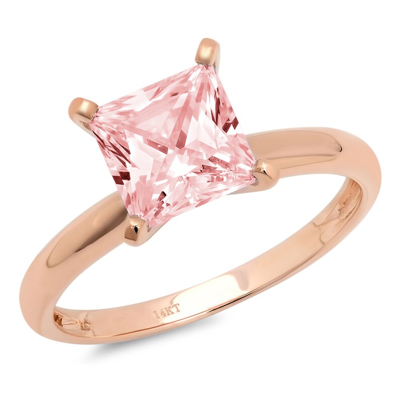 0.50 ct Princess Cut Pink Simulated Diamond Classic Wedding Engagement Bridal Promise Designer Ring Solid 14k Rose Gold