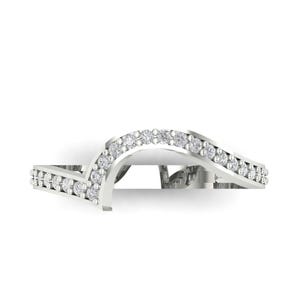 V Ring, V Gold Ring, V Engagement Ring, V Bridal Ring, 0. 21 ct Round Cut Curved Chevron V Shape Pave Bridal Anniversary Band 14K White Gold