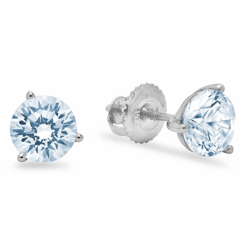 1.0ct Round Brilliant Cut Aquamarine Blue Simulated Diamond Stud Martini Earrings Solid shops 14k White Gold Anniversary Birthday Bridal Gift