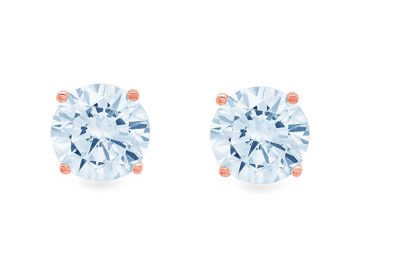 0.5 ct Round Brilliant Cut Ideal VVS1 Natural Sky Blue Topaz Bridal Anniversary Stud Earrings 14k Solid Rose Gold Push Back