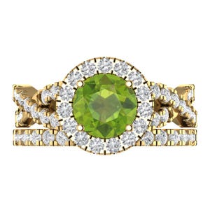 2.4ct Rundschliff Halo Grün Natur Peridot VVS1 Designer Versprechen Verlobung Hochzeit Braut Ring Band gesetzt 14k Gelbgold