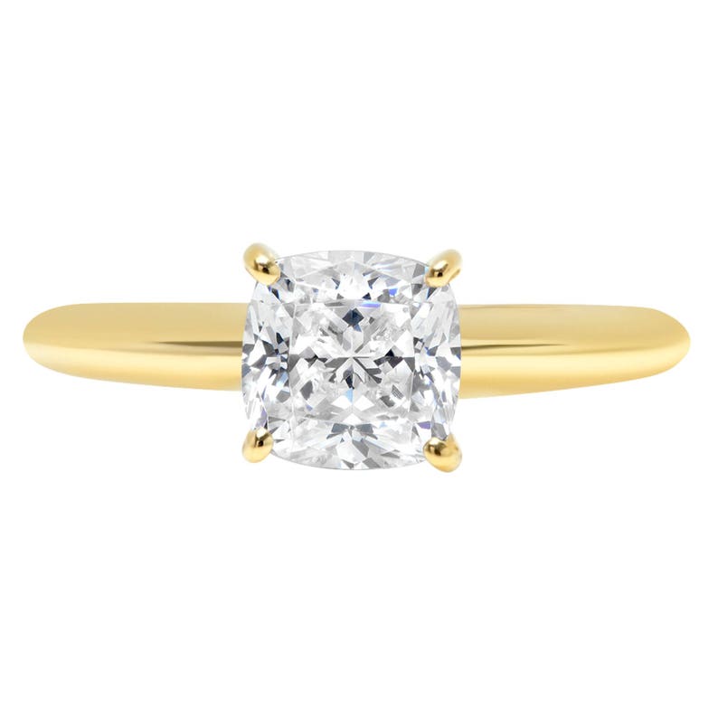 Cushion Gold Band 2.0 Ct Lab Diamond Engagement Ring Cushion Cut Solid 14K Yellow Gold Bridal Rings Cushion Band Band Cushion