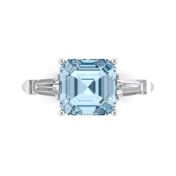 ct Asscher stone Natural Aquamarine Promise Bridal Wedding Engagement  Classic Designer Ring Solid 14k White Gold