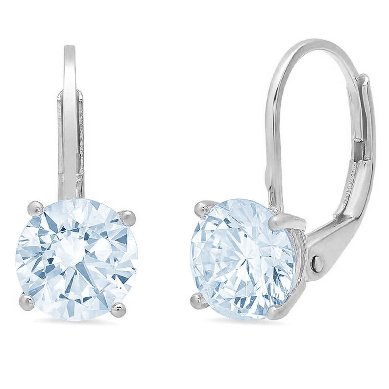 2 ct outlets Brilliant Round Cut Drop Dangle Designer Genuine Flawless Natural Sky Blue Topaz Stone 14K 18K White Gold Earrings Lever Back