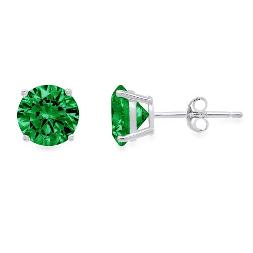 3.0ct Round Brilliant Cut Deep Green Emerald CZ VVS1 Stud Earrings shops Solid 14k White Gold Push Back Anniversary Birthday Bridal Gift