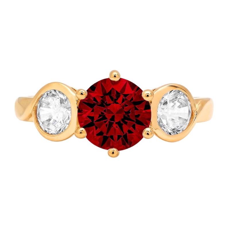 1.85 ct Round 3 stone Deep Red Natural Garnet VVS1 Promise Bridal Wedding Engagement Classic Designer Ring Solid 14k Yellow Gold