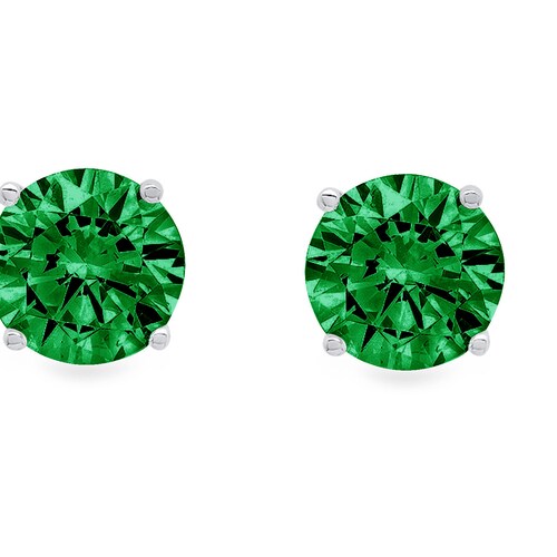 3.0ct Round Brilliant Cut Deep Green Emerald CZ VVS1 Stud Earrings shops Solid 14k White Gold Push Back Anniversary Birthday Bridal Gift
