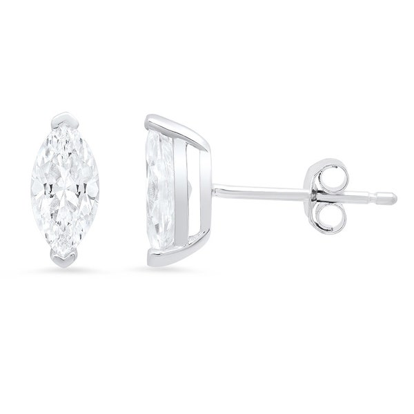 1.0ct Marquise Brilliant Cut Ideal VVS1 Created White Sapphire Bridal Anniversary Stud Earrings 14k Solid White Gold Push Back