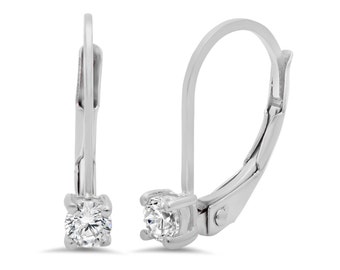 0.20 ct Brilliant Round Cut Solitaire Highest Quality Moissanite Anniversary gift Leverback Drop Dangle Earrings Real Solid 14k White Gold