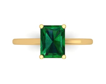 14K massief gouden verlovingsring voor dames - Solitaire 2 kt Emerald Cut Emerald