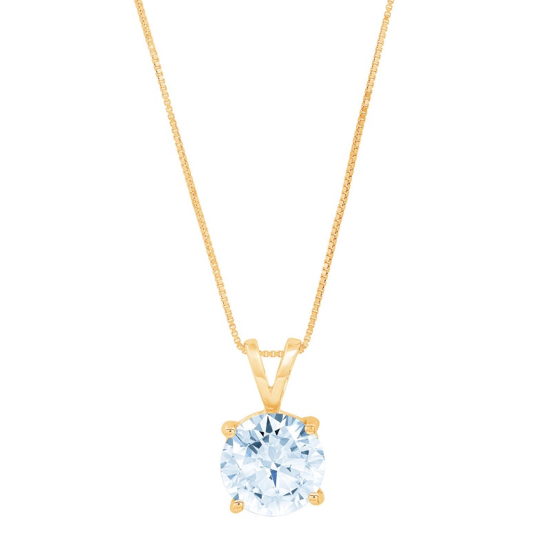 2 ct Round VVS1 Aquamarine Blue Simulated Diamond Solitaire Designer Pendant Necklace 18 Gift BoxChain Solid 14k Yellow gold