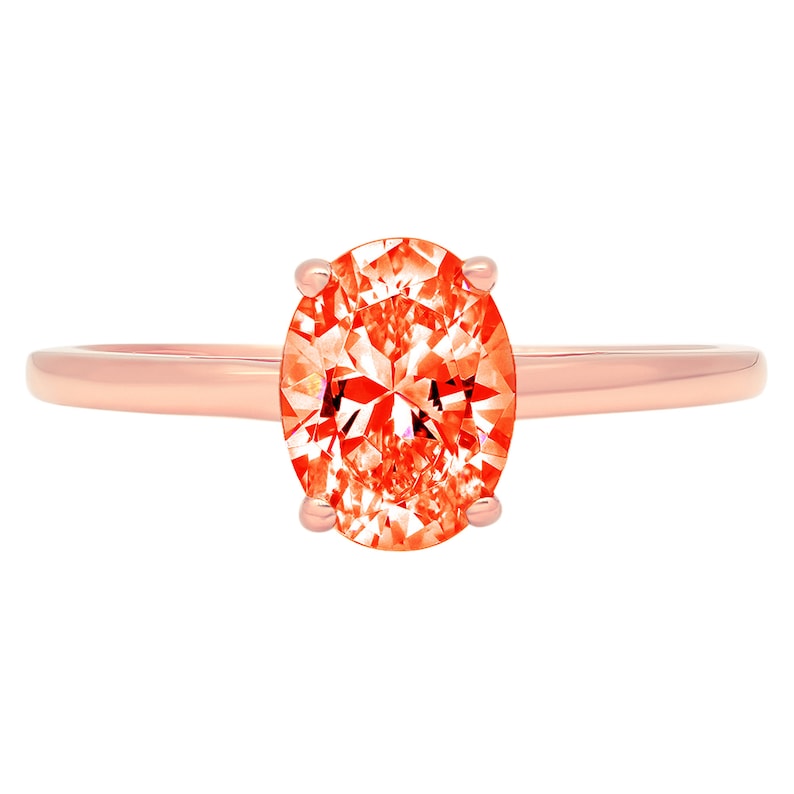 1 ct Oval CutFiery Red Simulated Diamond Classic Wedding Engagement Designer Bridal Promise Designer Ring Solid 14k Rose Gold