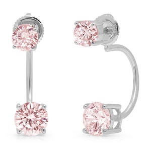 3.2ct Dual Drop 2 stone Round Brilliant Cut Pink Simulated Diamond Earrings Solid 14k White Gold Anniversary Birthday Bridal Gift image 7