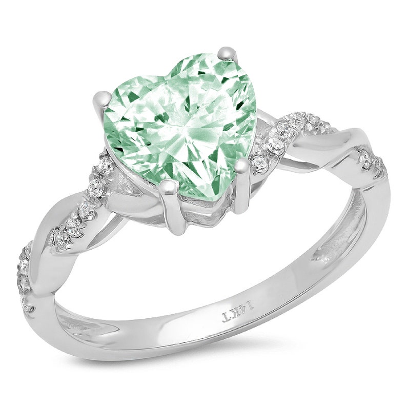 2.19 ct Heart Twisted Halo Mint Light Sea Turquoise Green Classic Promise Wedding Engagement Classic Designer Ring Solid 14k White Gold