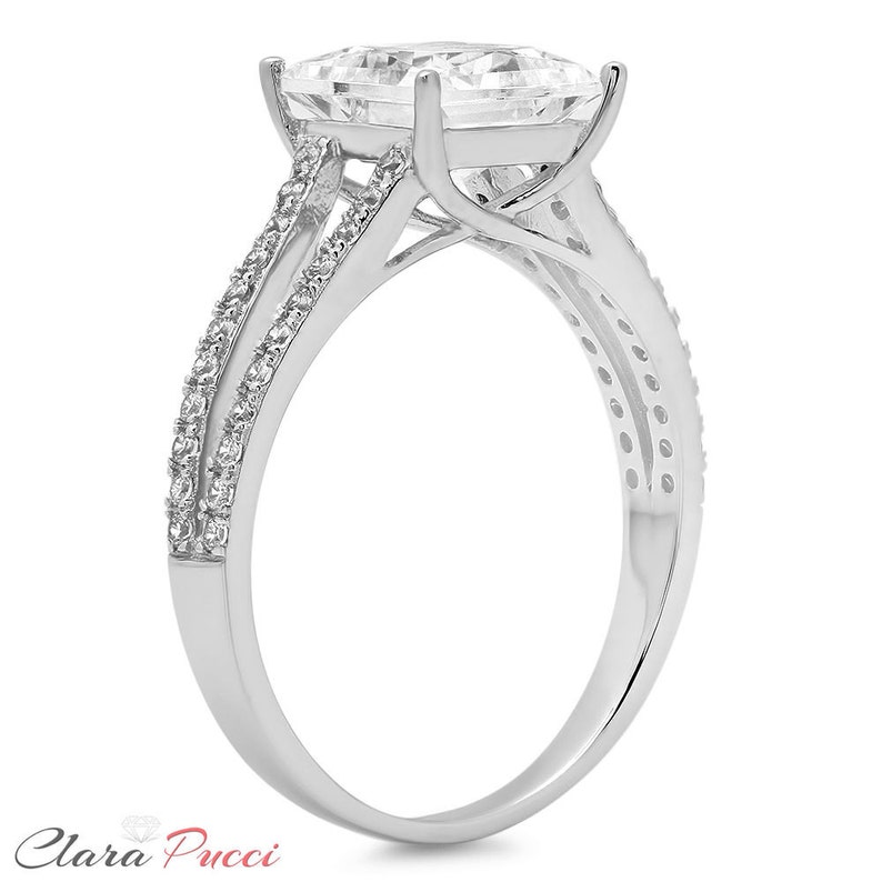 Bridal Pave Ring Pave Wedding Ring 1.62ct Princess Cut Pave Simulated Engagement Bridal Halo Rings Band 14k White Gold Wedding Ring Pave
